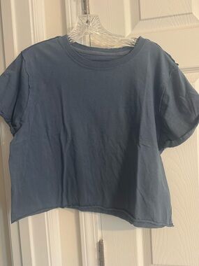 We The Free Boxy Crop Crewneck Top in Dusty Blue